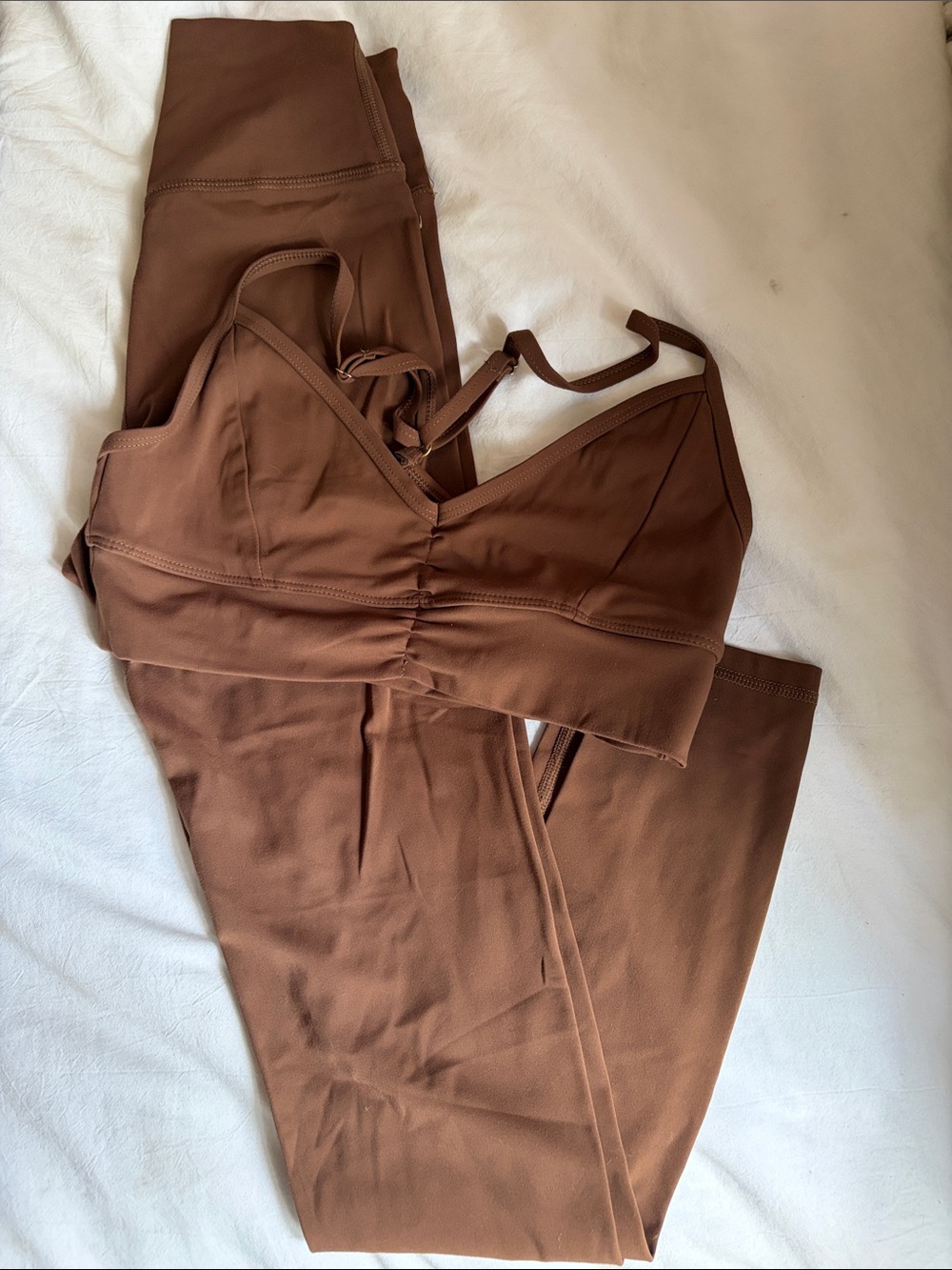 Monday Active Swimwear Chest-ruched Sports Bra and High-Waist Leggings in Brown